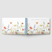 ダスティーブルーのカラフルなルースティック ワイルドフラワーのウェディング ゲストブック (全面)