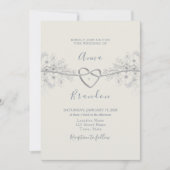 ダスティーブルーのカリグラフィー結婚式招待状 招待状 (正面)