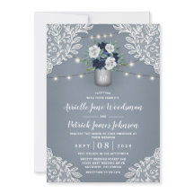 ダスティーブルーのカントリーウェディング　ホワイトレース メイソンジャー