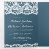 ダスティーブルーのカントリー ホワイトレース オールインワン ウェディング 三つ折り招待状 (内部最初)