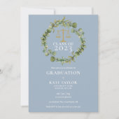 ダスティーブルーのガーランド写真法科大学院卒業式 招待状 (正面)