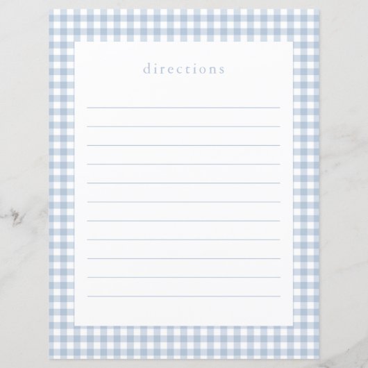 ダスティーブルーのギンガムベイビーシャワーレシピカード (裏面)