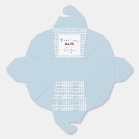 ダスティーブルーのギンガム柄 ブランシュ  ブライズシャワー 感謝 フェイバーボックス (見開き)