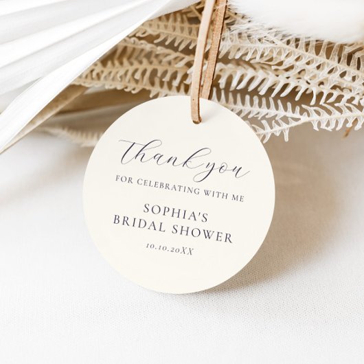 ダスティーブルーのクリームフラワーブライダルシャワー フェイバータグ