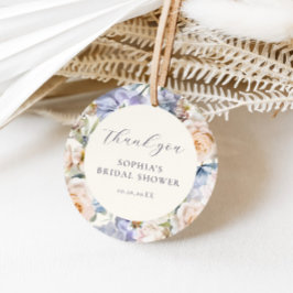 ダスティーブルーのクリームフラワーブライダルシャワー フェイバータグ