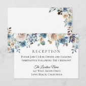 ダスティーブルーのクリームフラワー ウェディングレセプション 招待状 (正面/裏面)