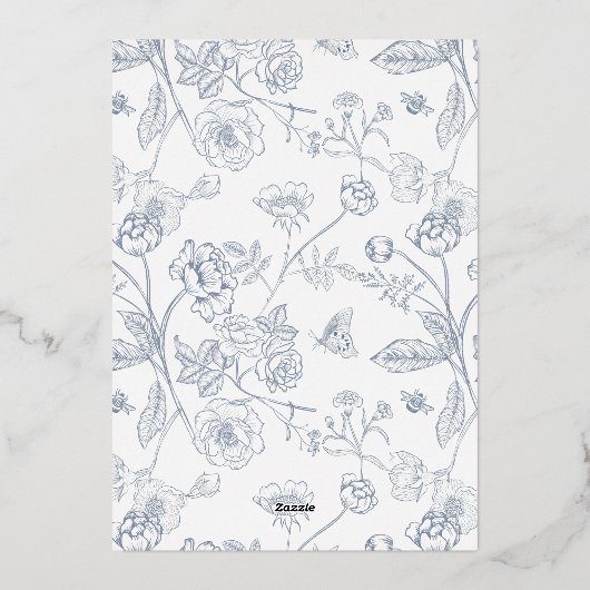 ダスティーブルーのクレストモノグラムウェディング 箔招待状 (裏面)