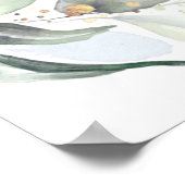 ダスティーブルーのグリーンとゴールドの葉のギフトサイン ポスター (角)