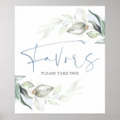 ダスティーブルーのグリーンとゴールドの葉のギフトサイン ポスター (正面)