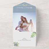 ダスティーブルーのグリーンメイドフォトウェディング オールインワン招待状 (外側)