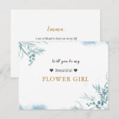 ダスティーブルーのグリーンユーカリの葉のフラワーガール インビテーションポストカード (正面/裏面)