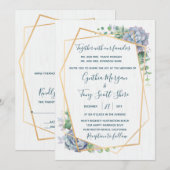 ダスティーブルーのサボテン多肉植物の招待状 招待状 (正面/裏面)