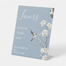 ダスティーブルーのシノワズリーフラワーフェイバーズ ウェディング 台座サイン