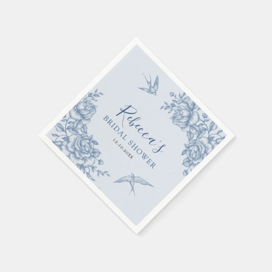 ダスティーブルーのシノワズリーベビーシャワーペーパーナプキン スタンダードカクテルナプキン (角)