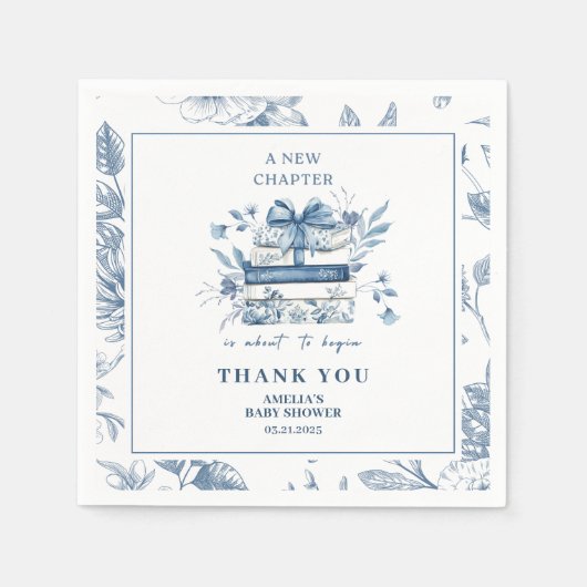 ダスティーブルーのシノワズリー ニューチャプター ベイビーシャワー スタンダードカクテルナプキン (正面)