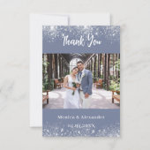 ダスティーブルーのシルバー結婚式写真感謝カード 招待状 (正面)