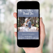 ダスティーブルーのシルバー結婚式写真感謝カード 招待状