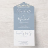 ダスティーブルーのストリングライトがおしゃれなスクリプト結婚式招待状 オールインワン招待状 (内側)