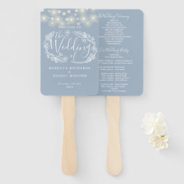 ダスティーブルーのストリングライト ウェディングプログラム ハンドファン