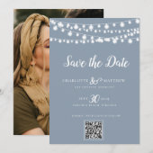 ダスティーブルーのストリングライト 現代のスクリプト Save the セーブザデート (正面/裏面)