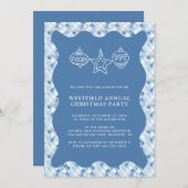 ダスティーブルーのチェック柄クリスマスパーティー 招待状 (正面/裏面)
