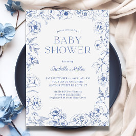 ダスティーブルーのチャイナ風ベイビーボーイシャワー 招待状