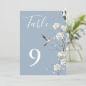 ダスティーブルーのチャイナ風花柄ガーデンテーブルナンバー 招待状 (スタンド正面)