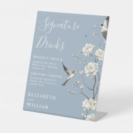 ダスティーブルーのチャイナ風花柄シグネチャードリンク ウェディング 台座サイン