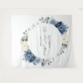 ダスティーブルーのチャペルアイボリーのフォトブース背景 タペストリー (正面(横))