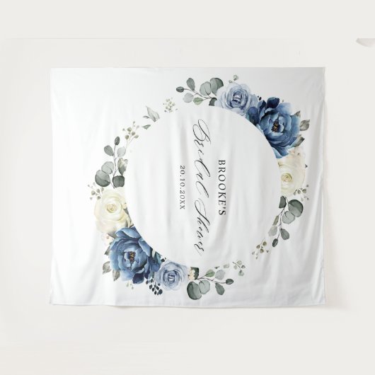 ダスティーブルーのチャペルアイボリーのフォトブース背景 タペストリー (正面(横))