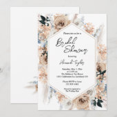 ダスティーブルーのチャペー花のボヘミアンスタイルのブライズシャワー 招待状 (正面/裏面)