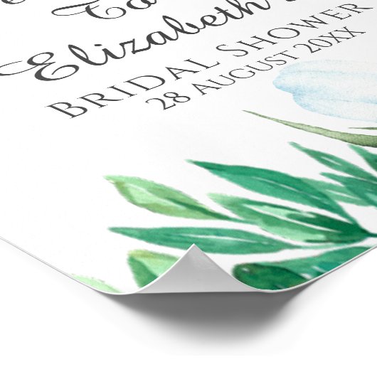 ダスティーブルーのチューリップとピーコックのウェディングシャワーのお出迎え看板 ポスター (角)