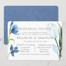 ダスティーブルーのチューリップと水彩の芍薬のリハーサルディナー 招待状