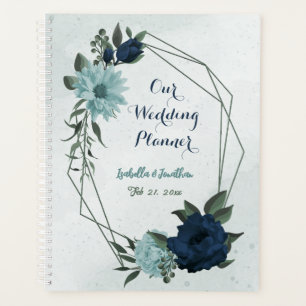 ダスティーブルーのネイビー花の植物の結婚式 プランナー手帳