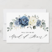 ダスティーブルーのネイビー、あなたは私のブライズメイドになってくれる？ 招待状 (正面)