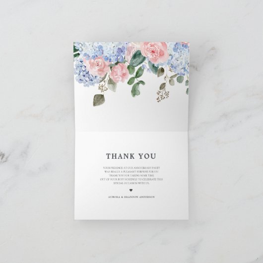 ダスティーブルーのハイドランジアとローズの結婚記念日カード サンキューカード (内部)