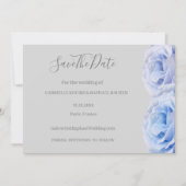 ダスティーブルーのバラのグレイの花柄 Save The Date 結婚式 招待状 (正面)