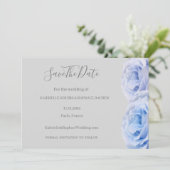 ダスティーブルーのバラのグレイの花柄 Save The Date 結婚式 招待状 (スタンド正面)