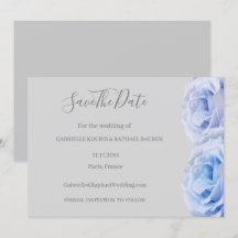 ダスティーブルーのバラのグレイの花柄 Save The Date 結婚式