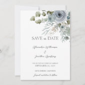 ダスティーブルーのバラのホワイトウェディング セーブザデート (正面)