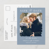 ダスティーブルーのパステルカラーフォトフレーム Save the Date ポストカード (正面/裏面)