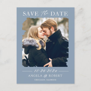 ダスティーブルーのパステルカラーフォトフレーム Save the Date ポストカード