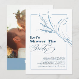 ダスティーブルーのパンパスグラス ボーホー ブライダルシャワー フォト 招待状