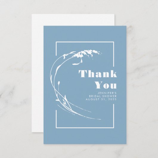 ダスティーブルーのパンパスグラス ロマンティック サンクス サンキューカード (正面/裏面)