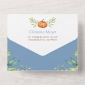 ダスティーブルーのパンプキンベイビーシャワー＆おむつくじ オールインワン招待状 (裏面)