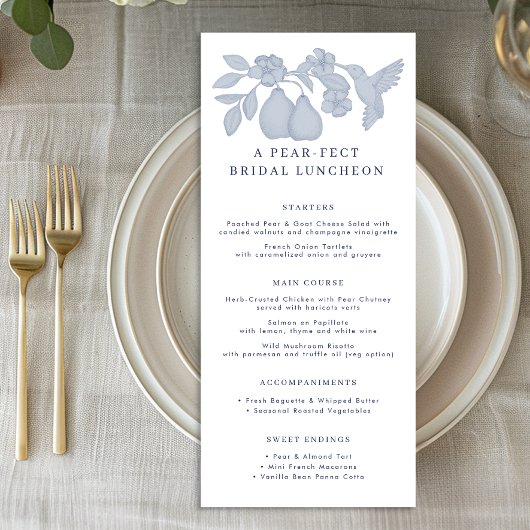 ダスティーブルーのパーフェクトパール ブライダルランチョン メニューカード ラックカード