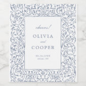 ダスティーブルーのビンテージオルネートフレーム クラシックウェディング ワインラベル (シングルラベル)