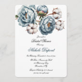 ダスティーブルーのピーオニーとコットンのブライダルシャワー 招待状 (正面)