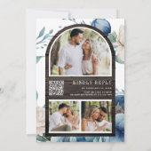 ダスティーブルーのピーオニーメイソンハーQRコードウッドウェディング 招待状 (裏面)