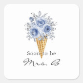 ダスティーブルーのピーコックアイスリームコーンブライダルシャワー スクエアシール (正面)
